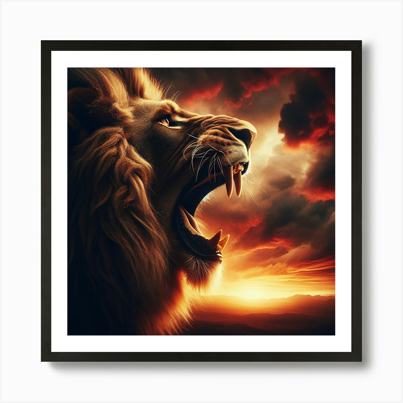 Lion Roaring At Sunset Art Print Framed Wall Art Poster Canvas Print Picture