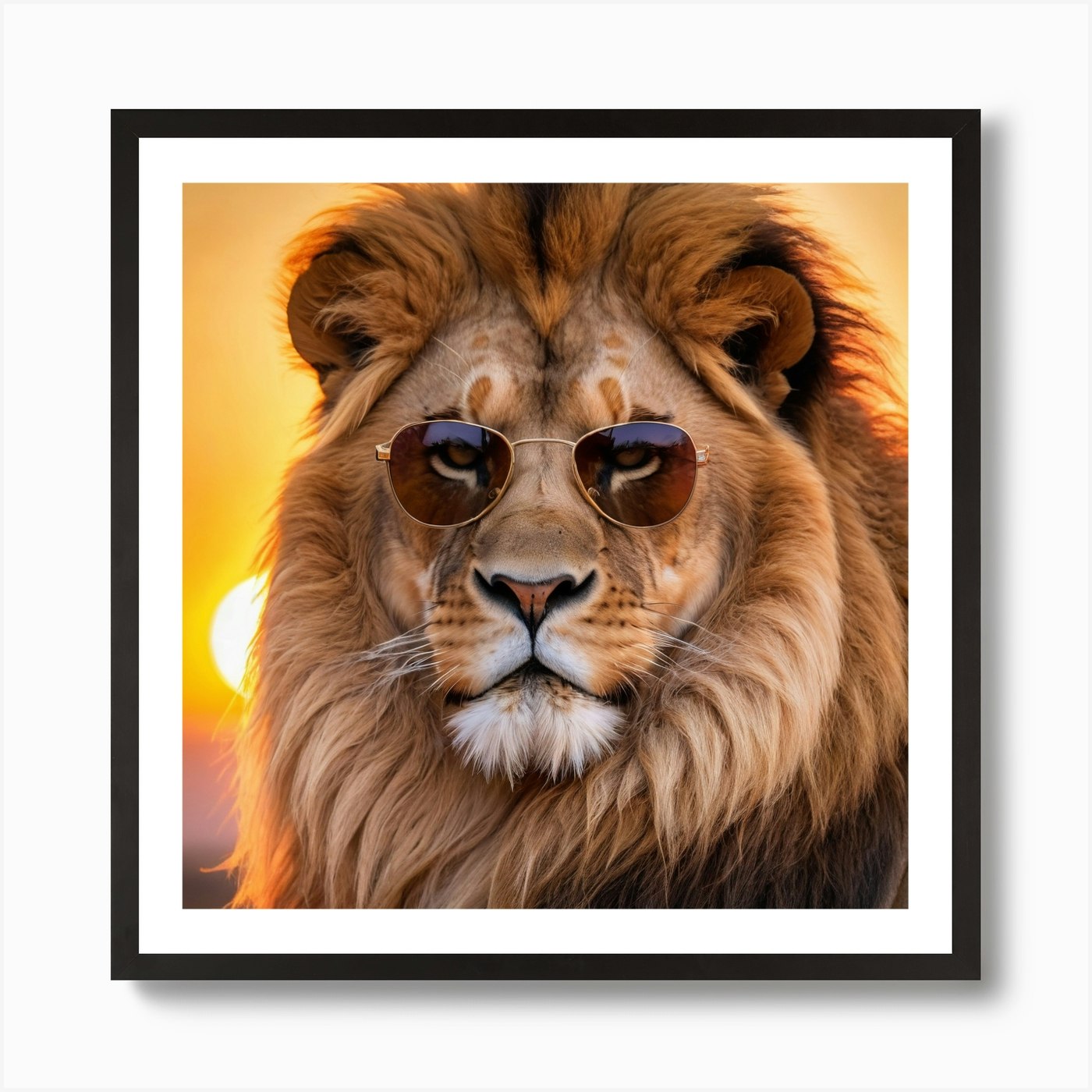 Cool Lion With Sunglasses Art Print Framed Wall Art Poster Canvas Print Picture