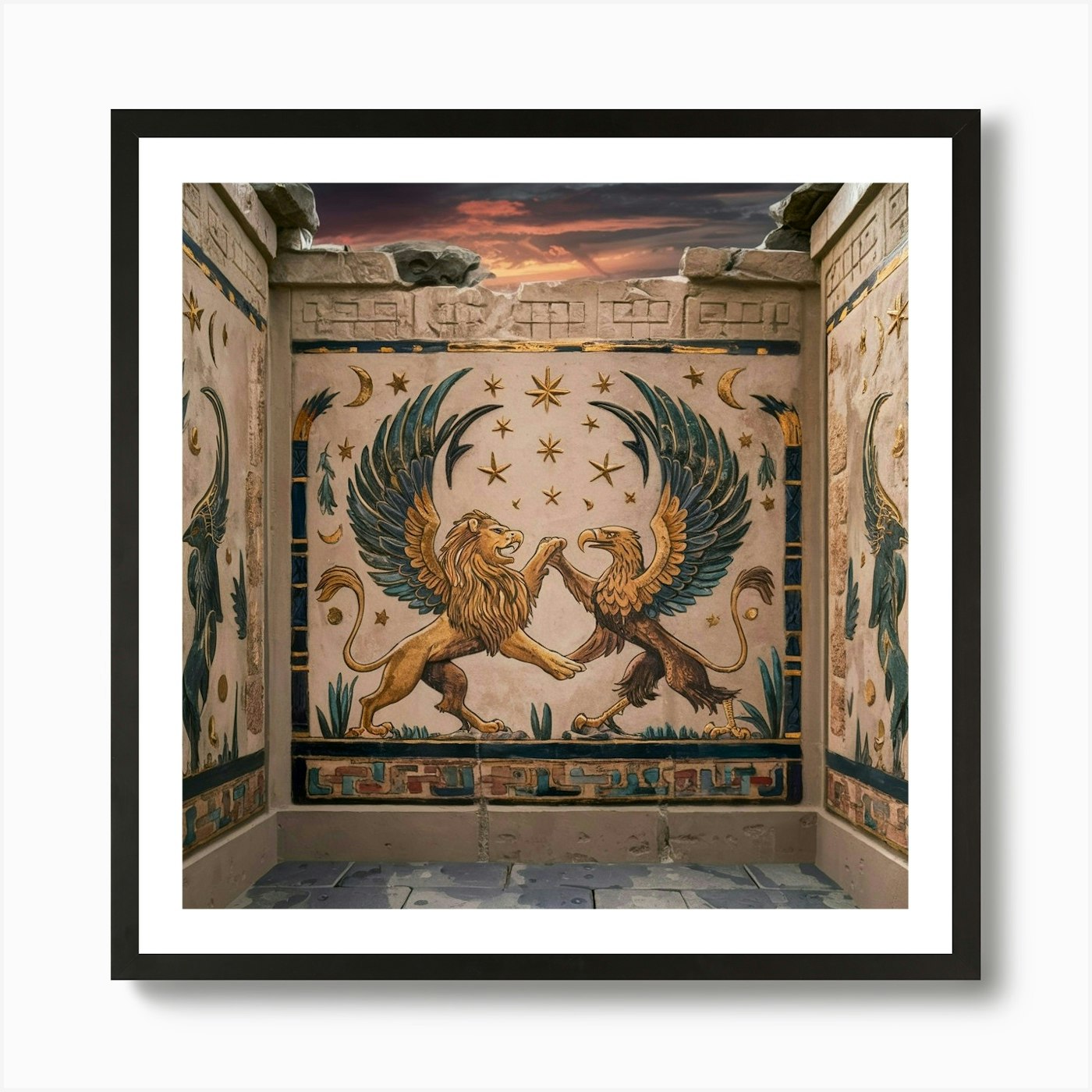 Egyptian Lions Art Print Framed Wall Art Poster Canvas Print Picture