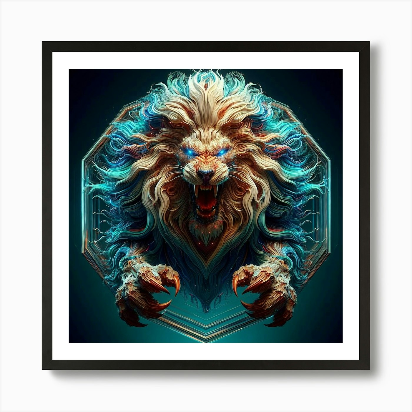 Ferocious Lion Art Print Framed Wall Art Poster Canvas Print Picture