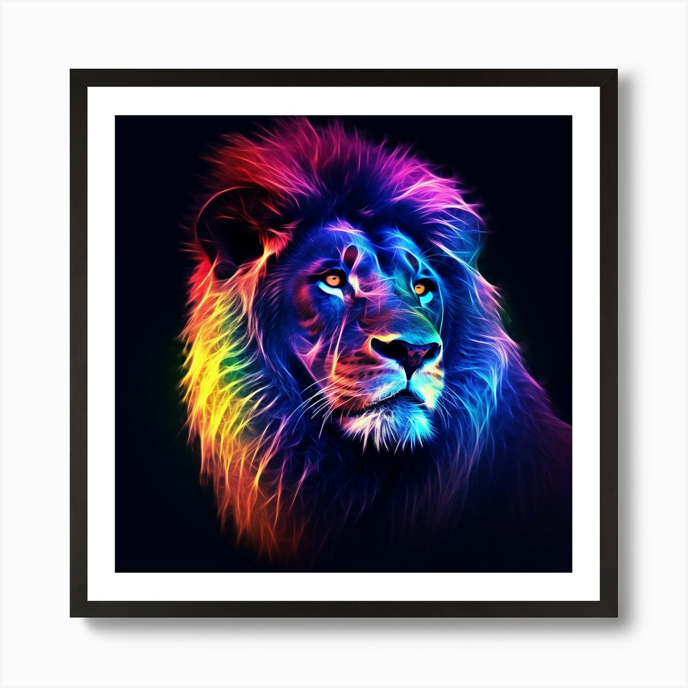 Armadiler Lion In Neon Style Transp Framed Wall Art Poster Canvas Print Picture
