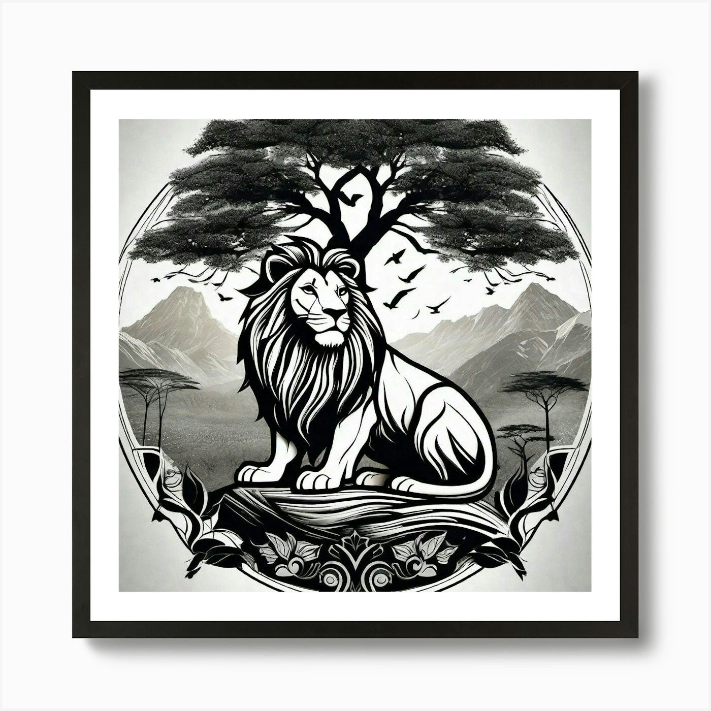 Lion And Tree 3 Art Print Framed Wall Art Poster Canvas Print Picture