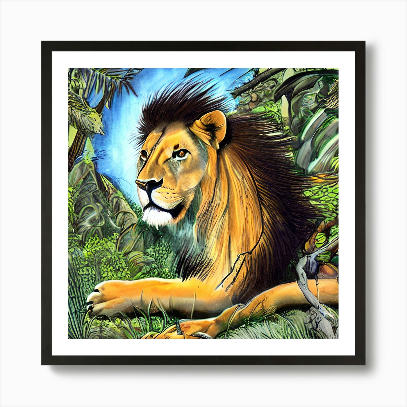 Lion In The Jungle Art Print Framed Wall Art Poster Canvas Print Picture