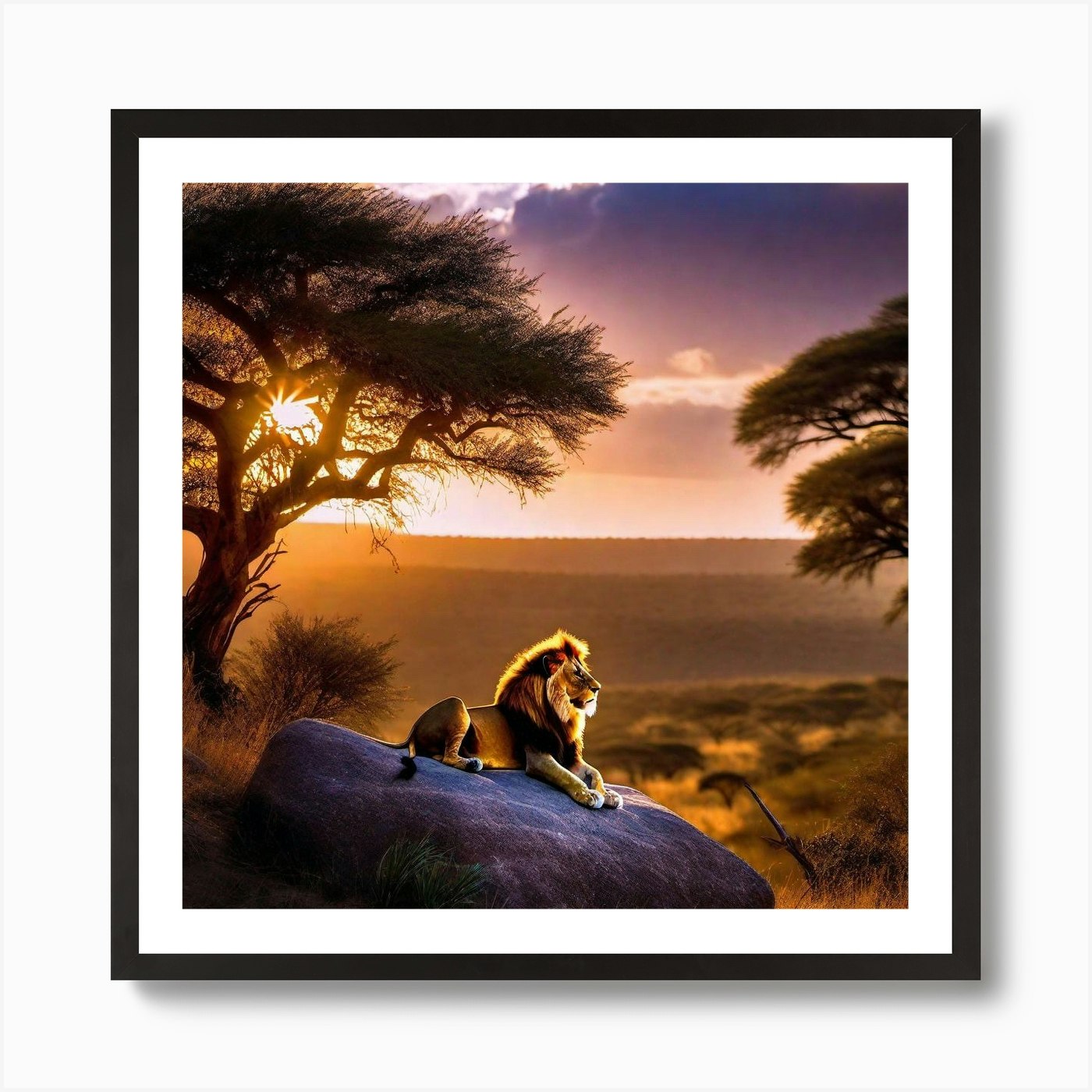 Lion At Sunset 7 Art Print Framed Wall Art Poster Canvas Print Picture