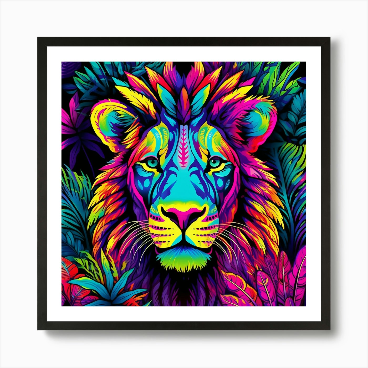 Psychedelic Lion Art Print Framed Wall Art Poster Canvas Print Picture