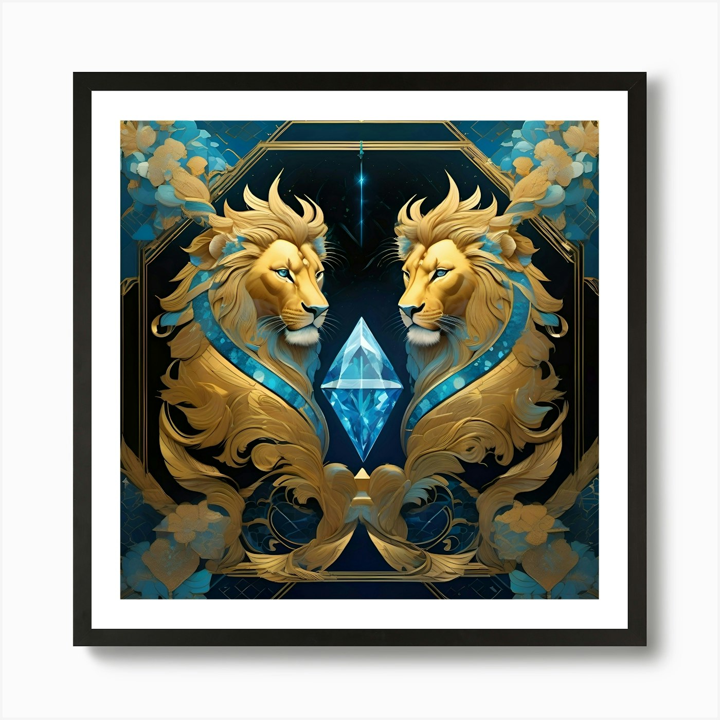 Lions and Diamonds Art Print Framed Wall Art Poster Canvas Print Picture