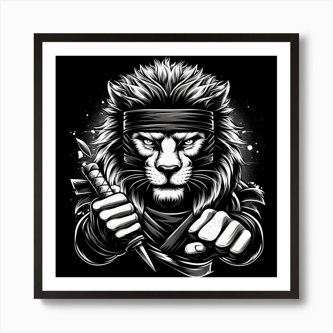 Lion Ninja Art Print Framed Wall Art Poster Canvas Print Picture