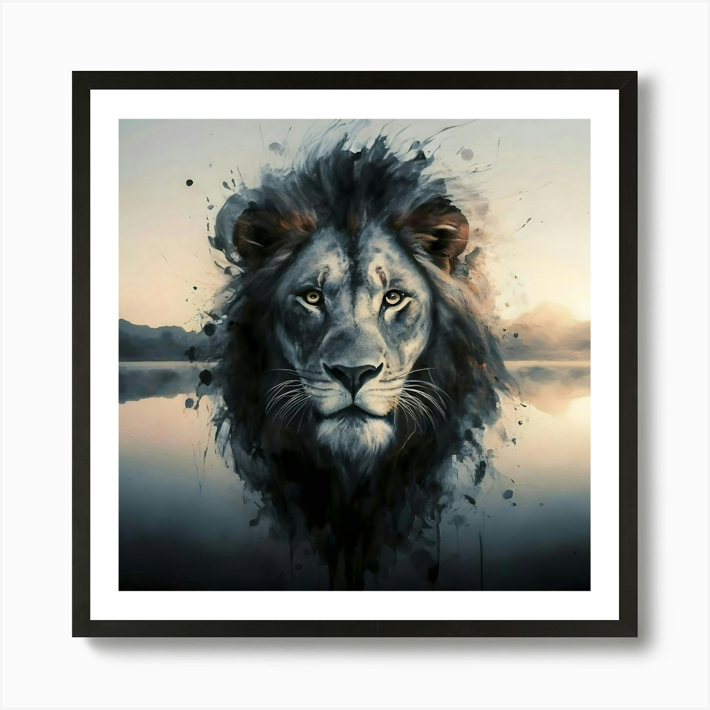 Lion Head Double Exposure Art Print Framed Wall Art Poster Canvas Print Picture