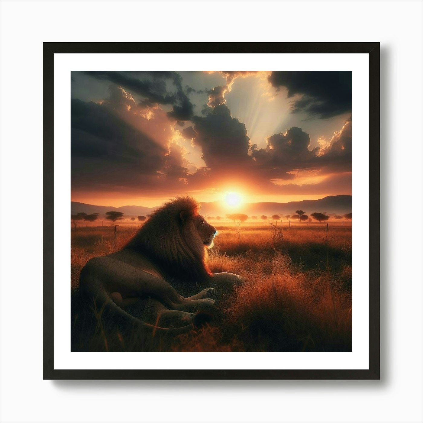 Lion At Sunset Art Print Framed Wall Art Poster Canvas Print Picture