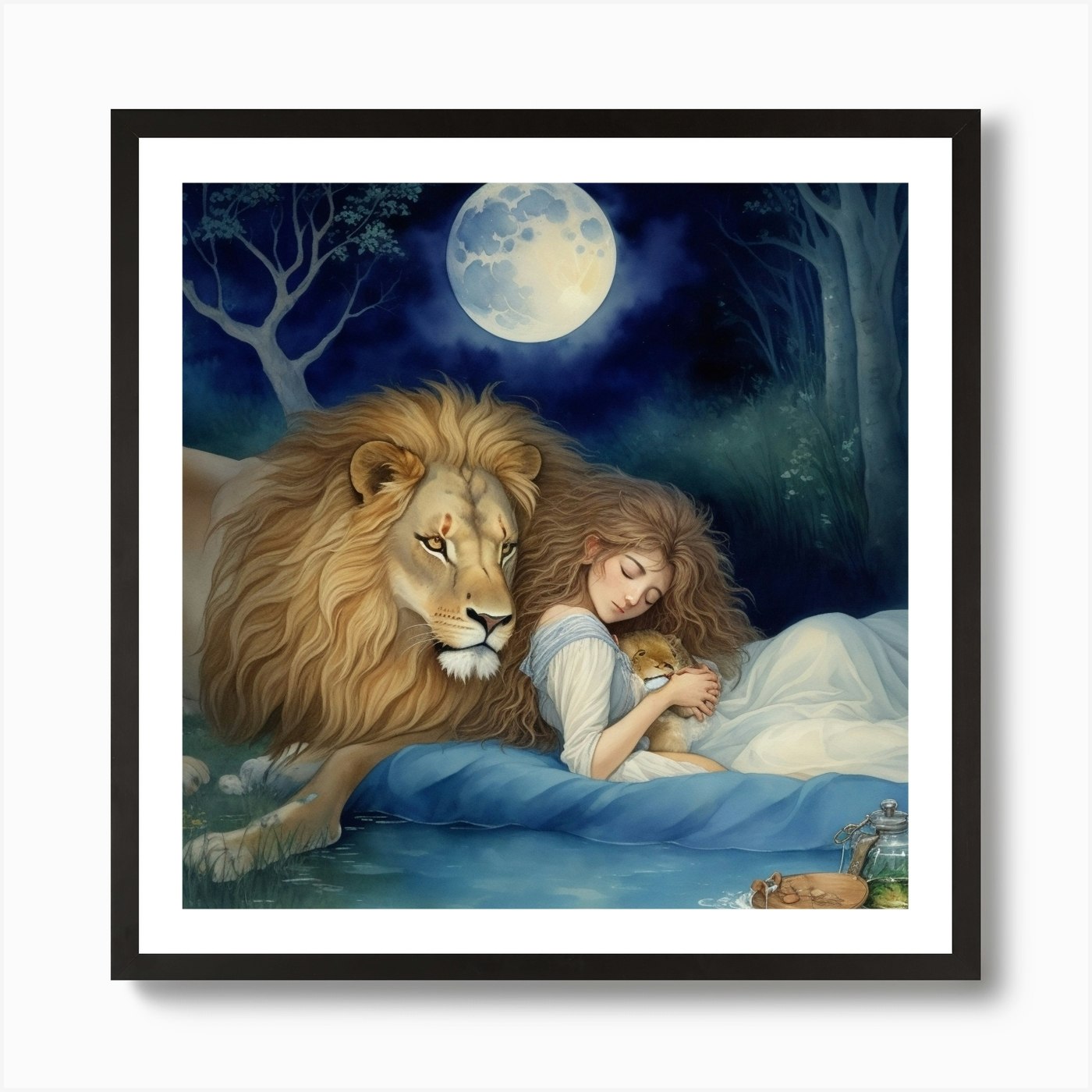 Lion And A Girl Art Print Framed Wall Art Poster Canvas Print Picture