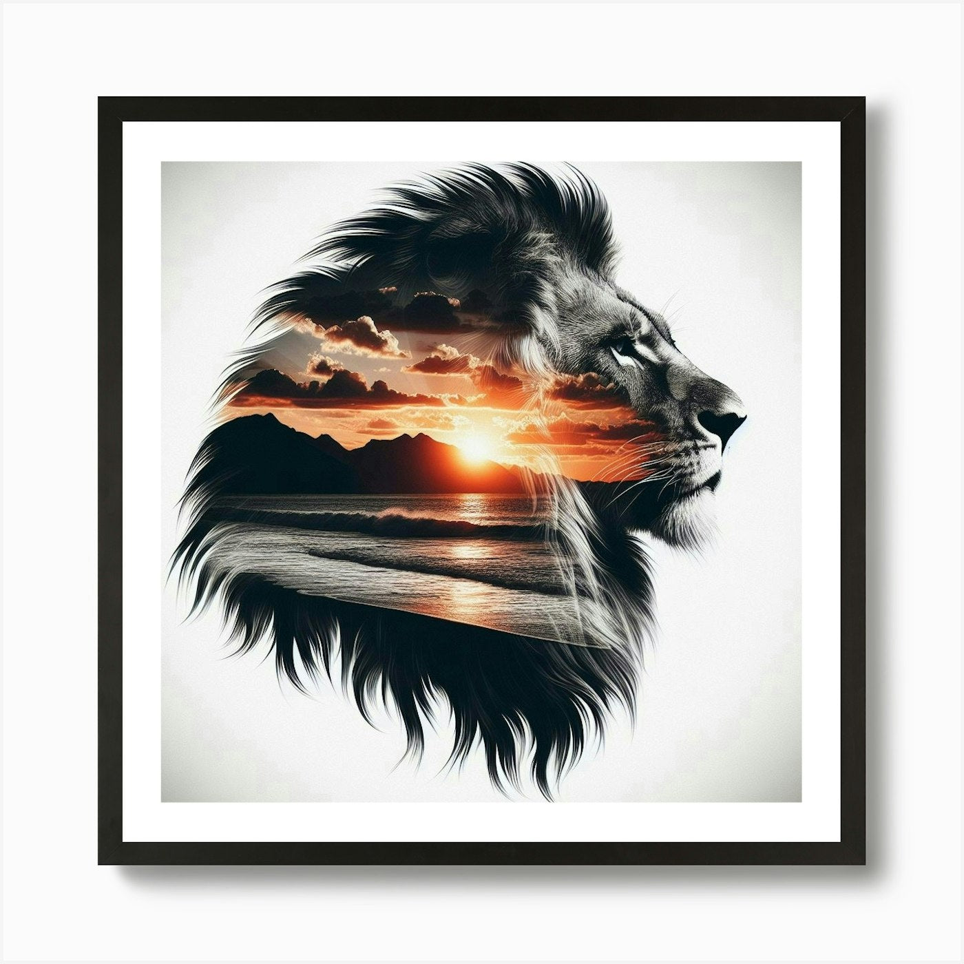 Lion and sunset coast 1 Art Print Framed Wall Art Poster Canvas Print Picture