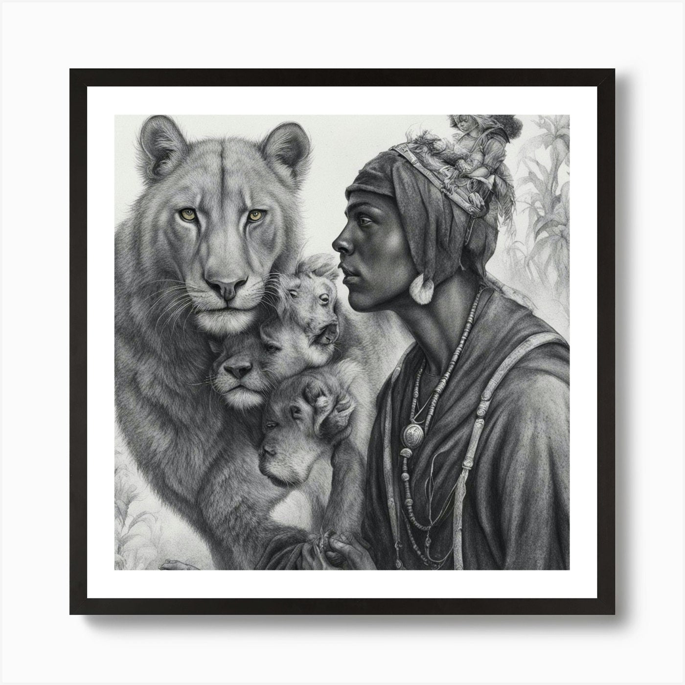 Man With A Lion Art Print Framed Wall Art Poster Canvas Print Picture