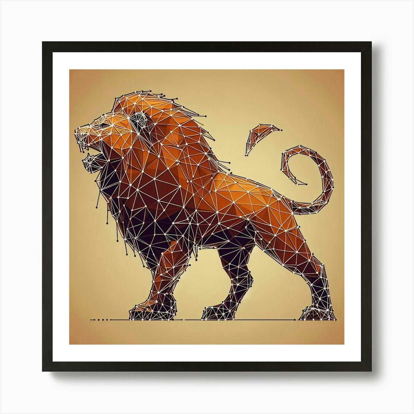 Polygonal Lion String Art Concept A Framed Wall Art Poster Canvas Print Picture