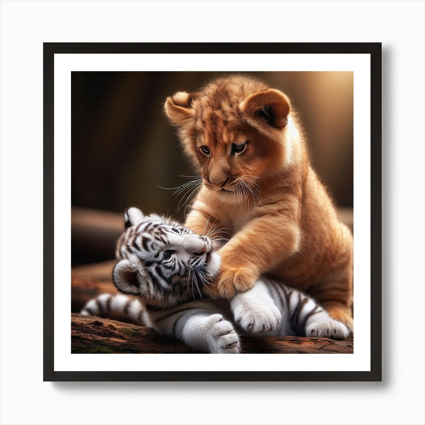 Tiger And Lion Cub Art Print Framed Wall Art Poster Canvas Print Picture