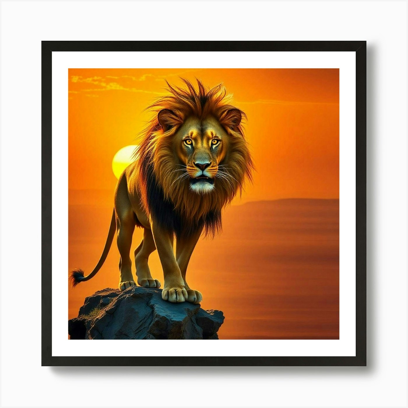 Lion At Sunset 9 Art Print Framed Wall Art Poster Canvas Print Picture