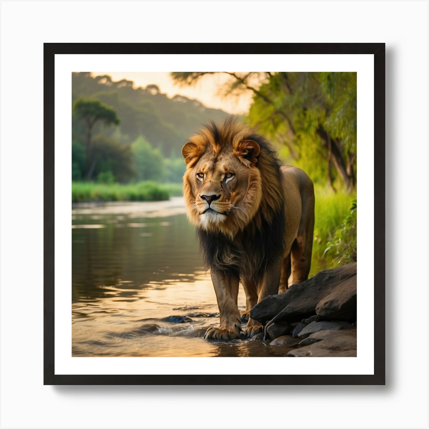 Lion In The River Art Print Framed Wall Art Poster Canvas Print Picture