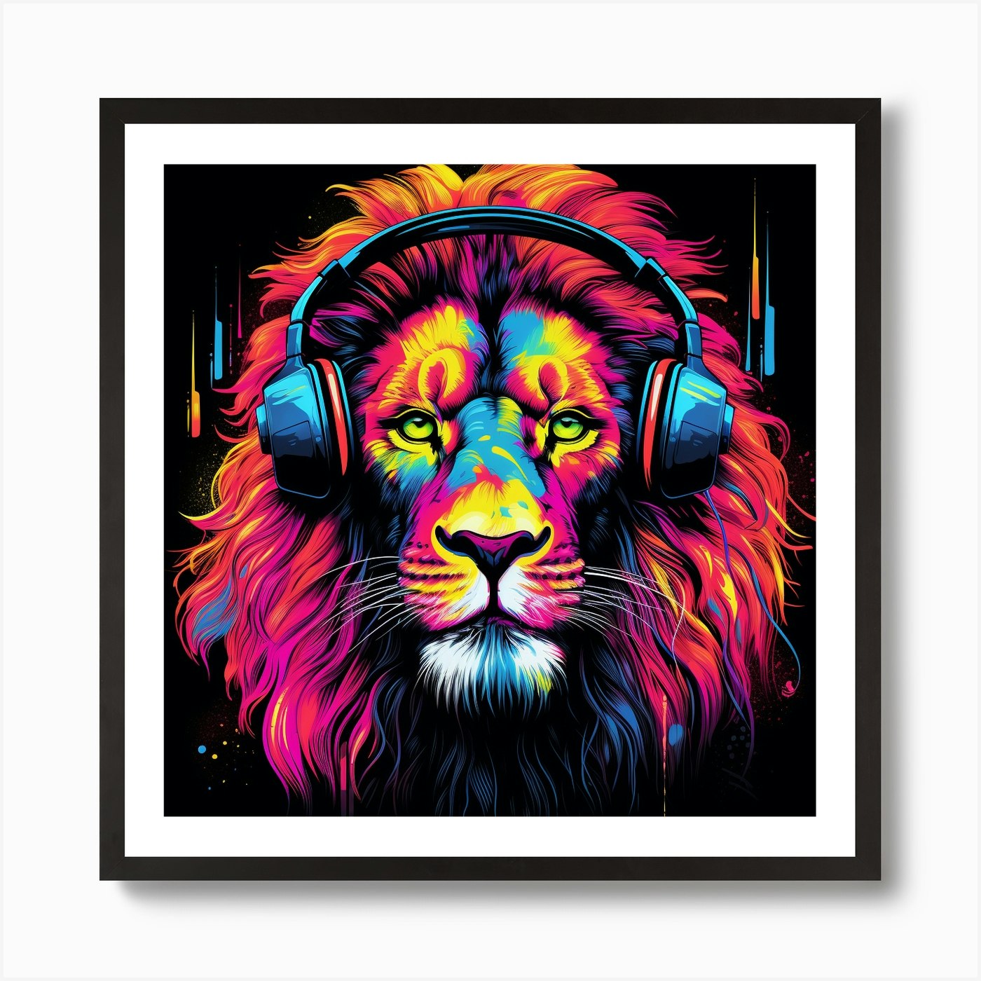 Lion With Headphones 1 Art Print Framed Wall Art Poster Canvas Print Picture