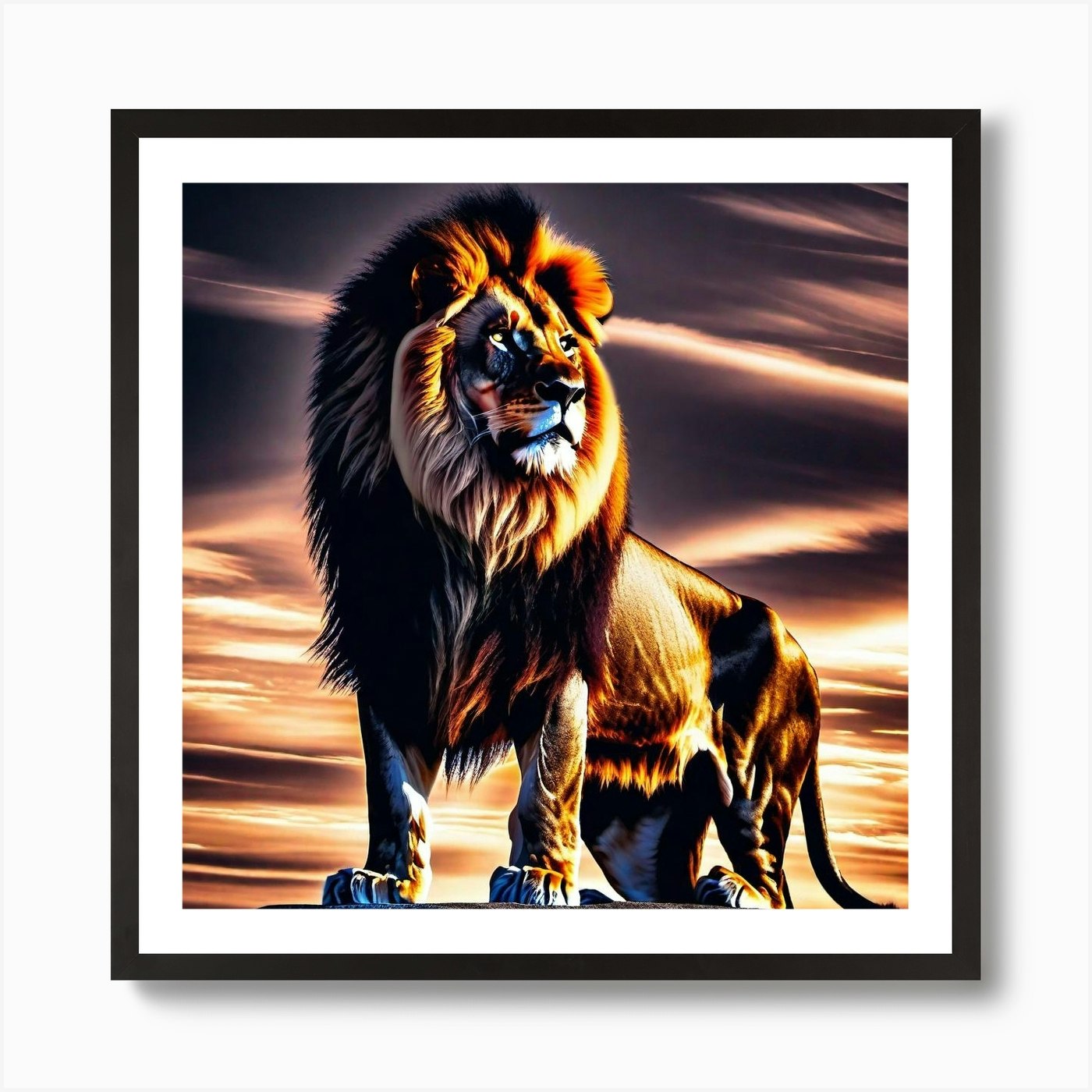 Lion At Sunset 5 Art Print Framed Wall Art Poster Canvas Print Picture