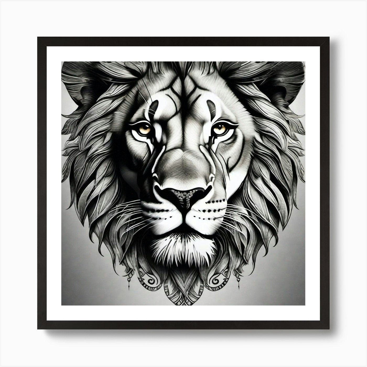Lion Head Tattoo 2 Art Print Framed Wall Art Poster Canvas Print Picture