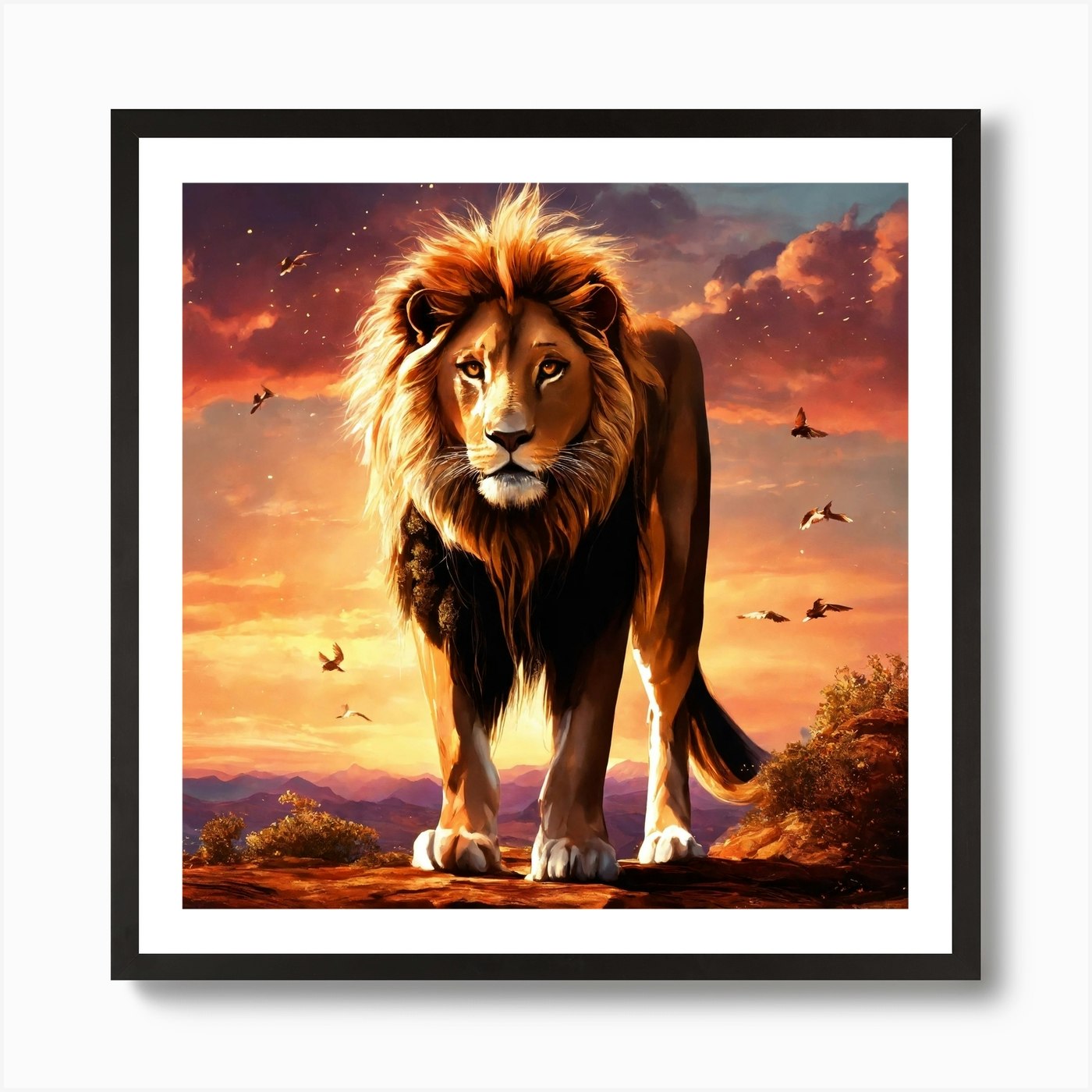 Lion At Sunset Art Print Framed Wall Art Poster Canvas Print Picture