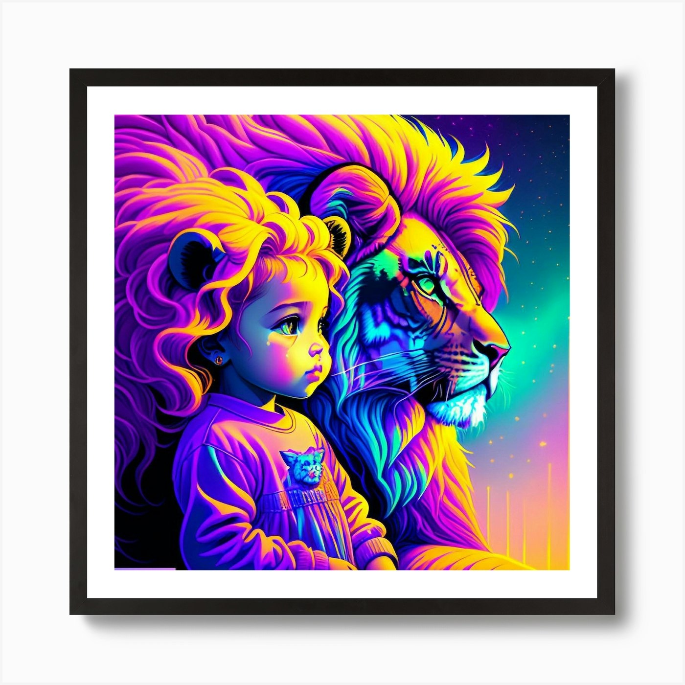 le bébé et le lion Art Print Framed Wall Art Poster Canvas Print Picture