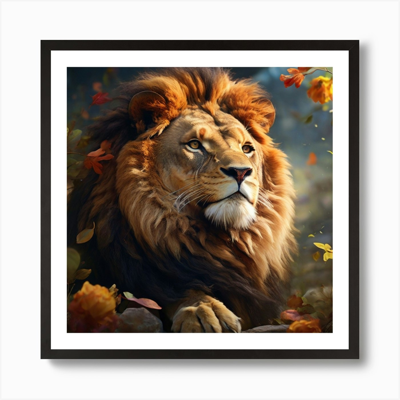 Lion In Autumn Art Print Framed Wall Art Poster Canvas Print Picture