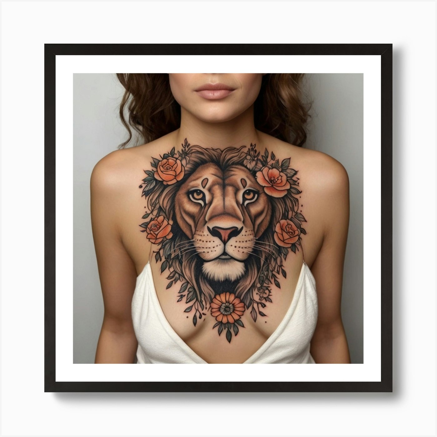 Lion Tattoo Art Print Framed Wall Art Poster Canvas Print Picture