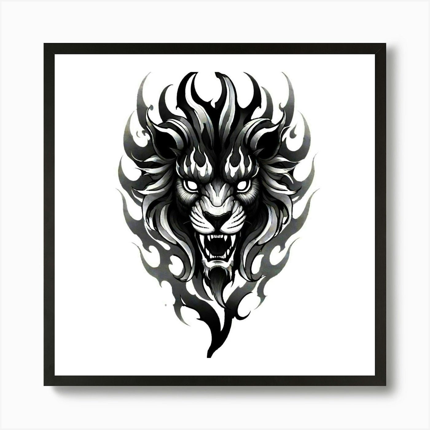 Lion Head Tattoo 9 Art Print Framed Wall Art Poster Canvas Print Picture