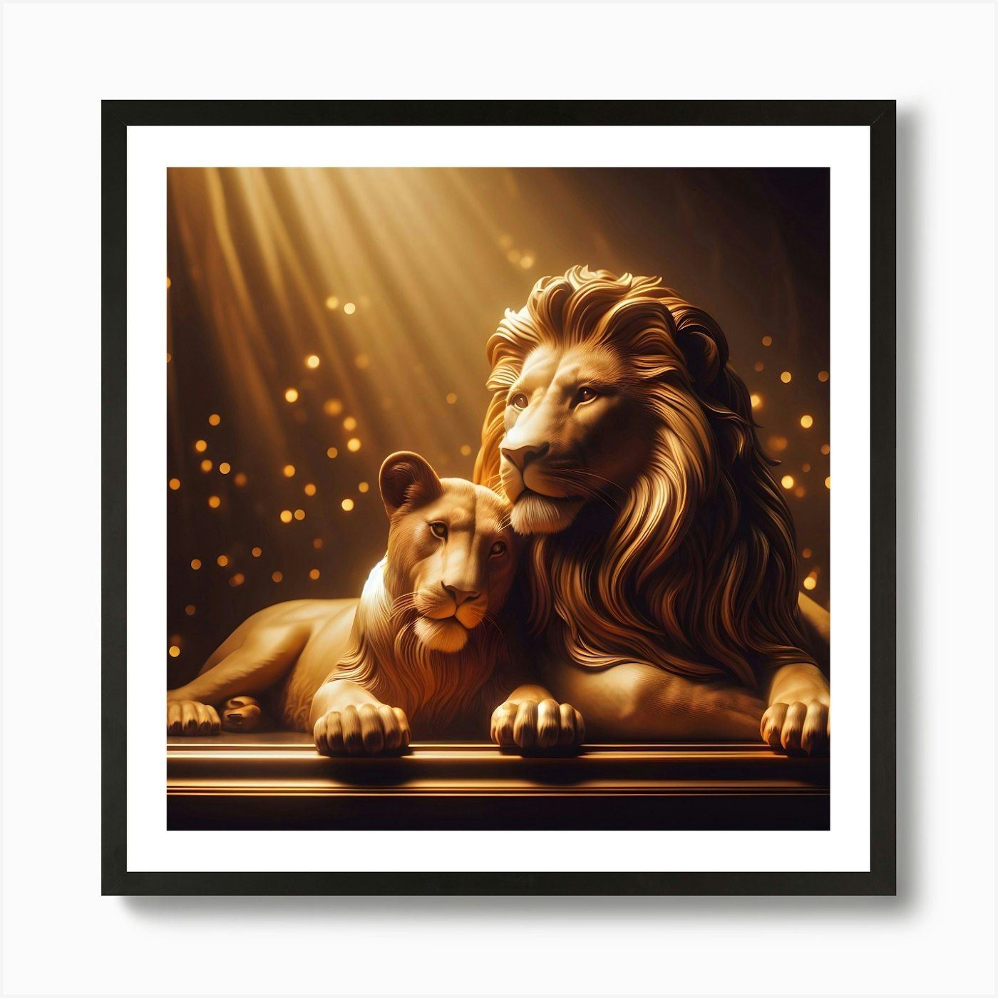 Golden Lion And Cub Art Print Framed Wall Art Poster Canvas Print Picture