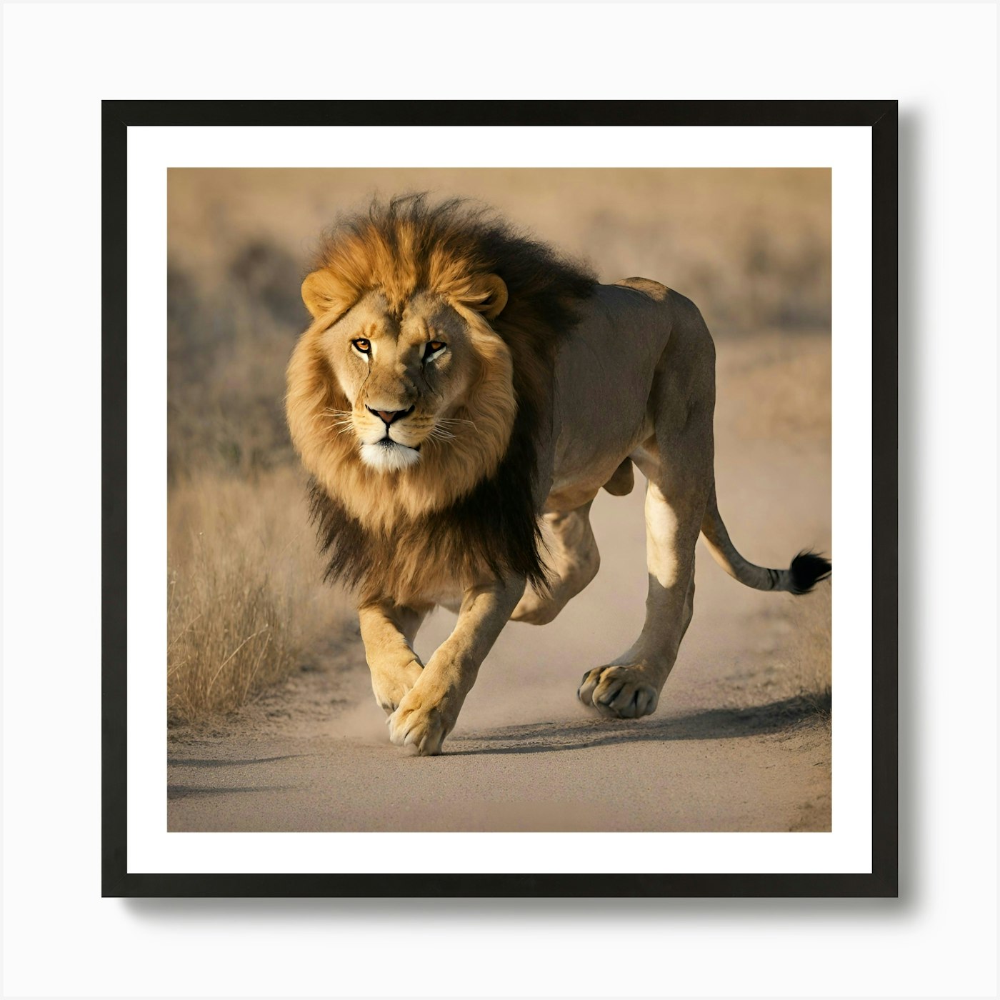 Lion Running Art Print Framed Wall Art Poster Canvas Print Picture