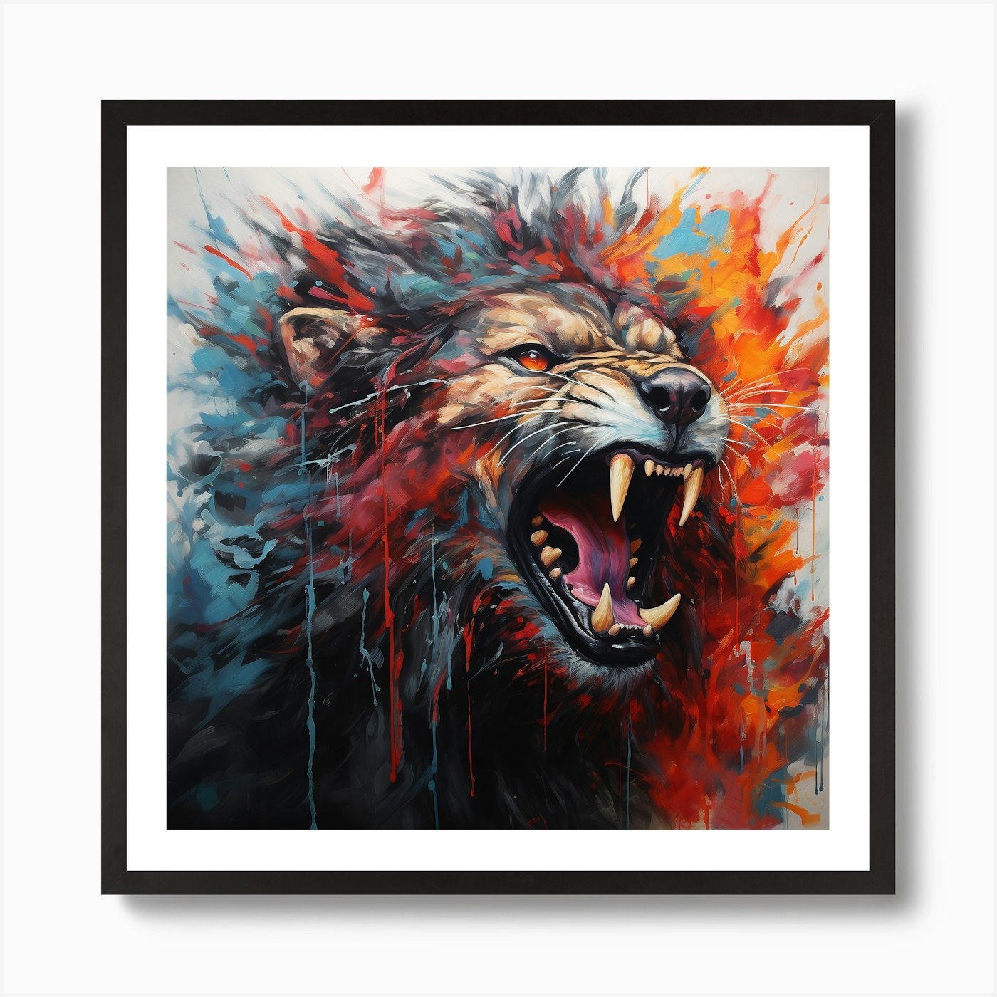 Abstract Fierce Lion Art Print Framed Wall Art Poster Canvas Print Picture