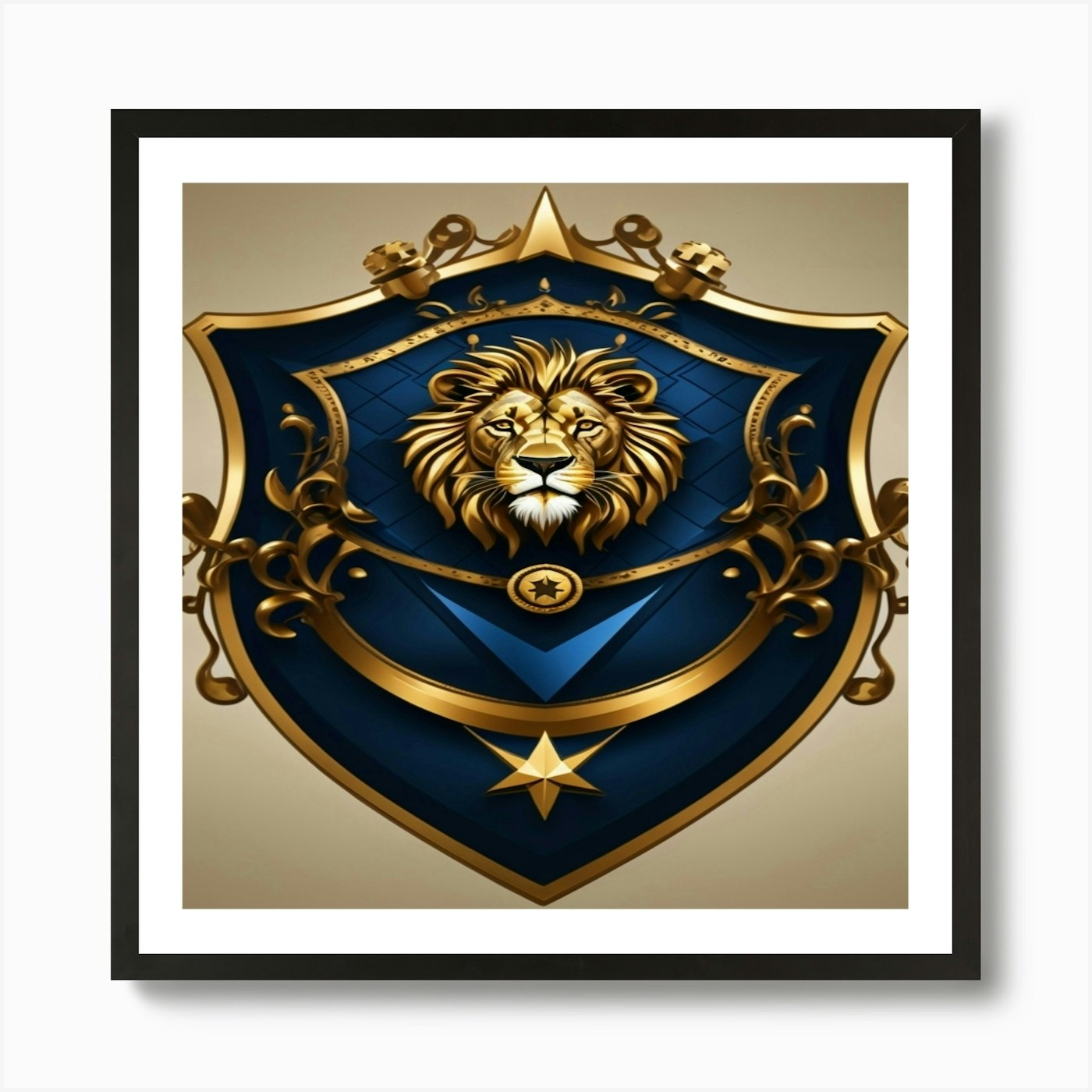 Lion On A Shield Art Print Framed Wall Art Poster Canvas Print Picture