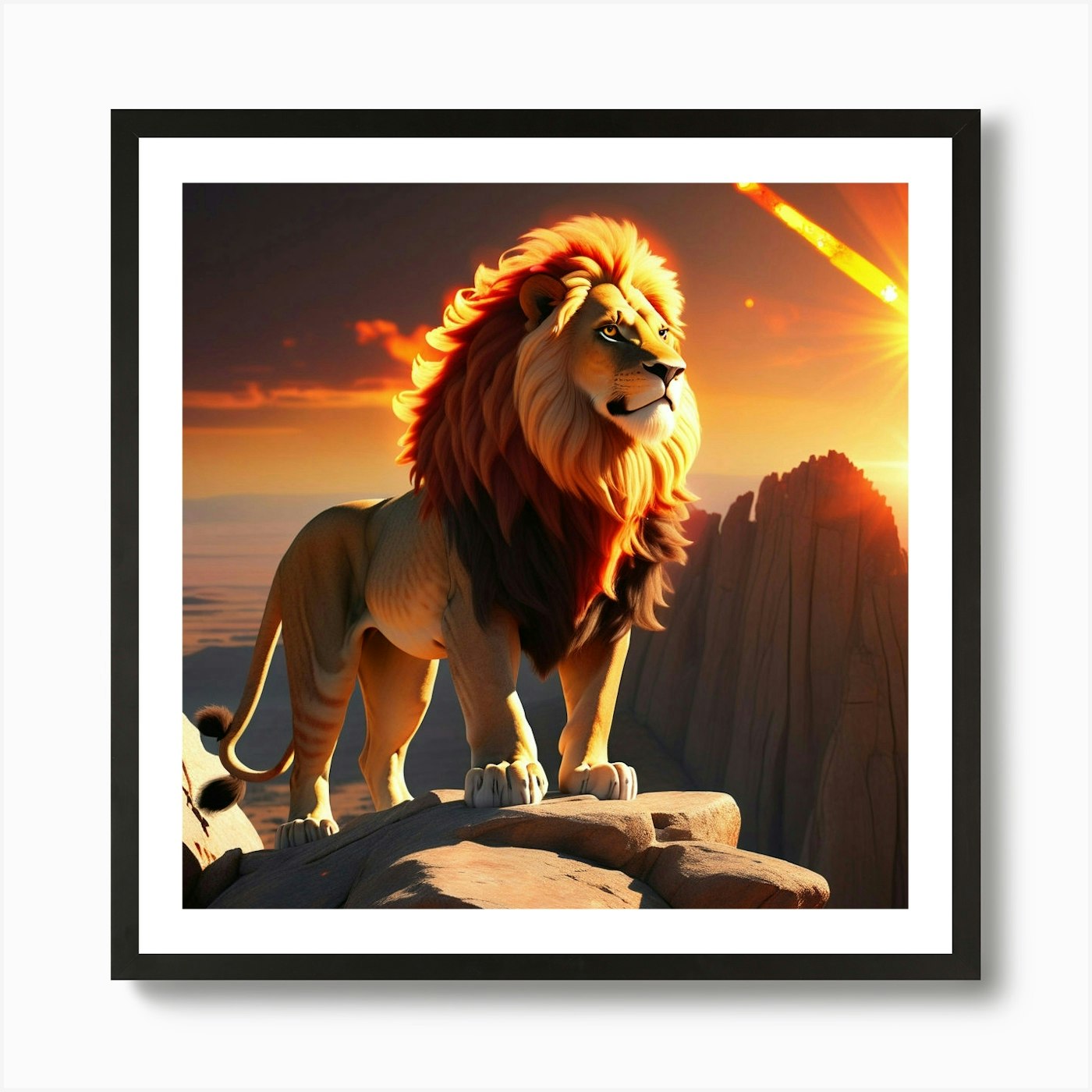 Lion On The Rock Art Print Framed Wall Art Poster Canvas Print Picture