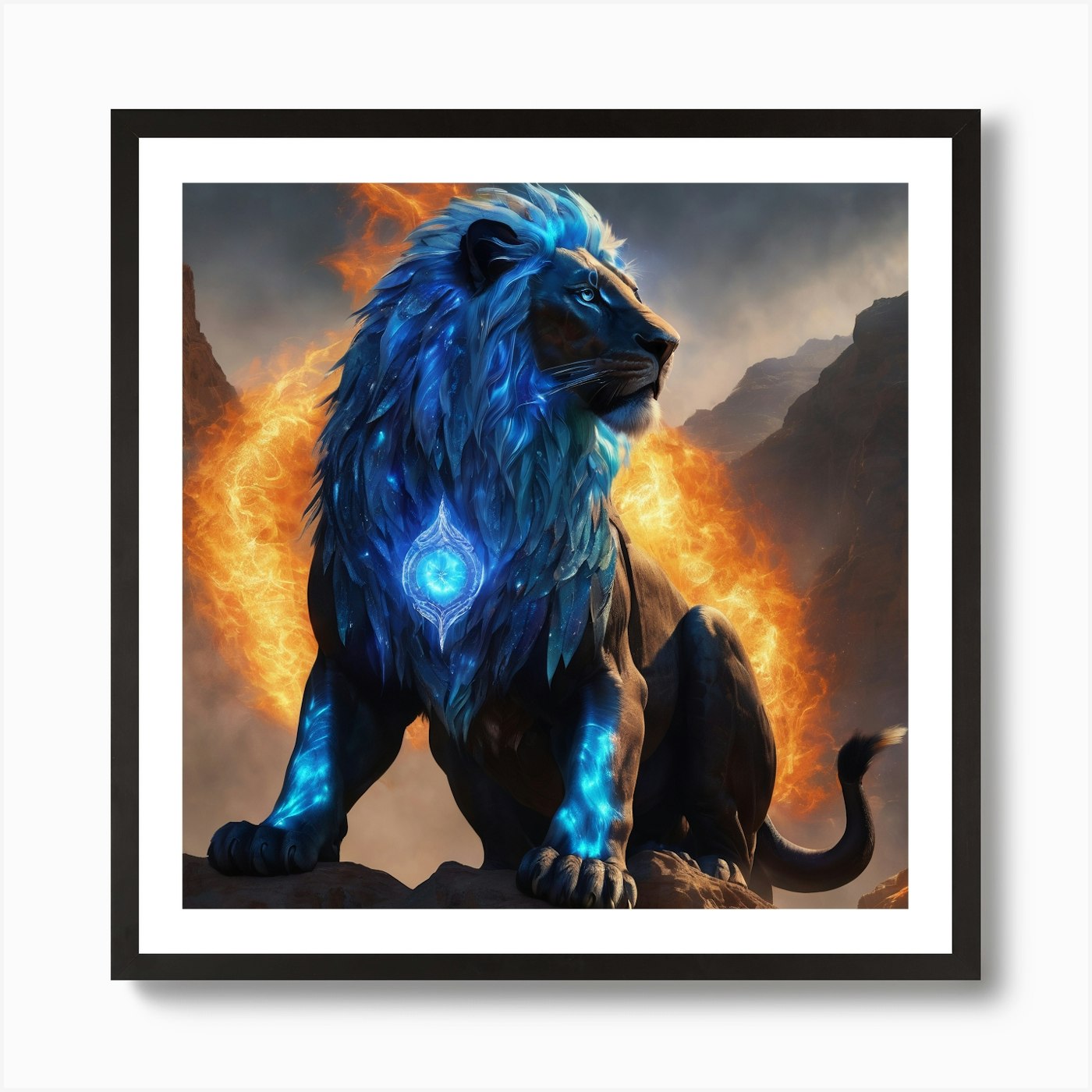 Lion Of Fire Art Print Framed Wall Art Poster Canvas Print Picture
