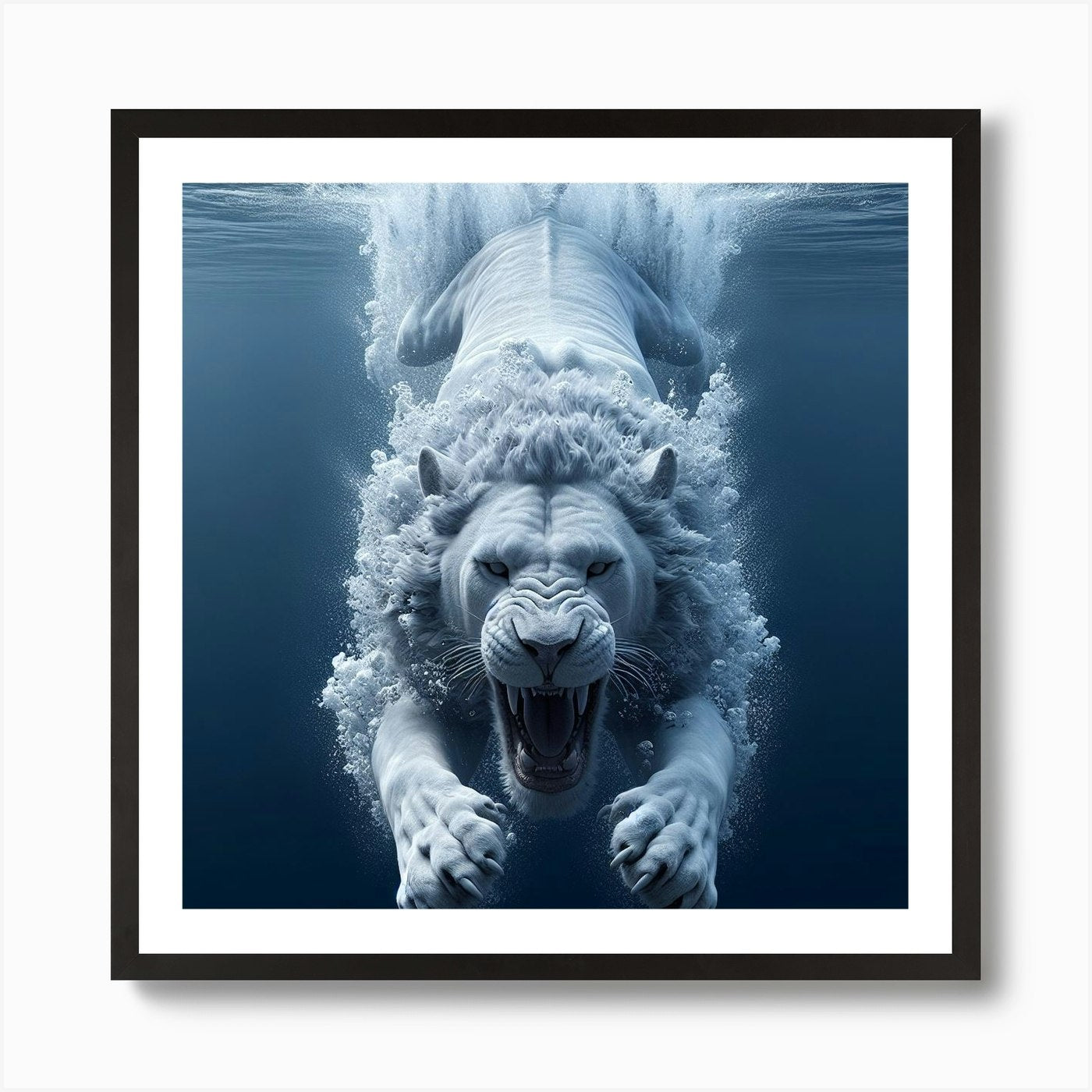 White Lion Underwater 1 Art Print Framed Wall Art Poster Canvas Print Picture
