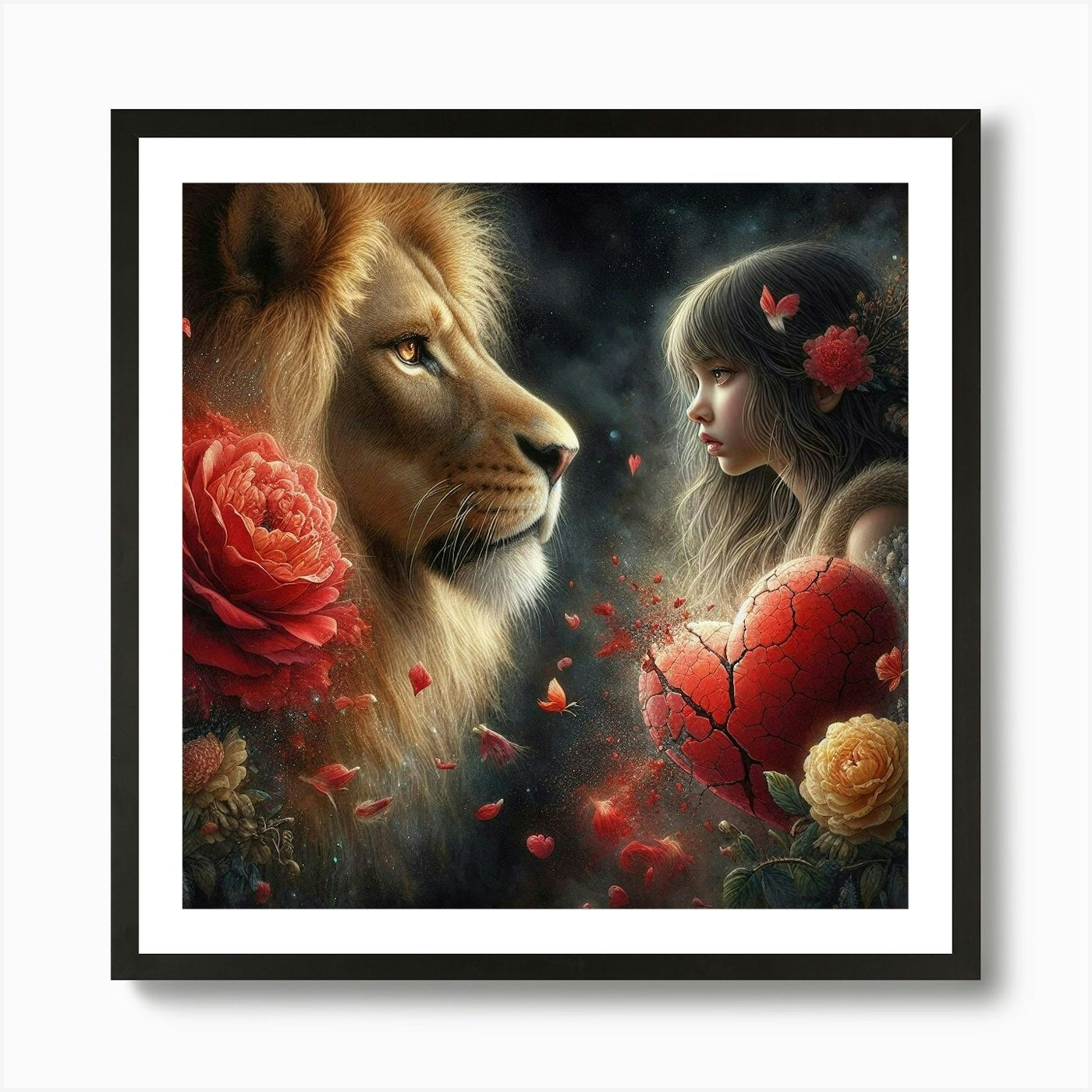 Lion And Girl 2 Art Print Framed Wall Art Poster Canvas Print Picture