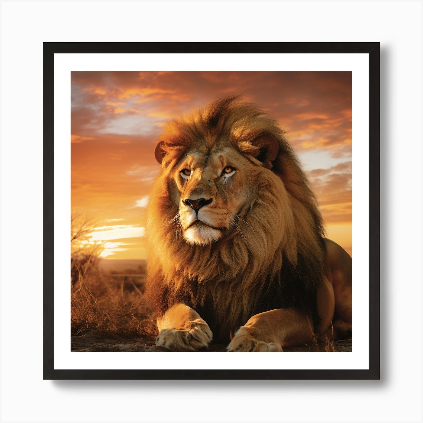 Lion At Sunset Art Print Framed Wall Art Poster Canvas Print Picture