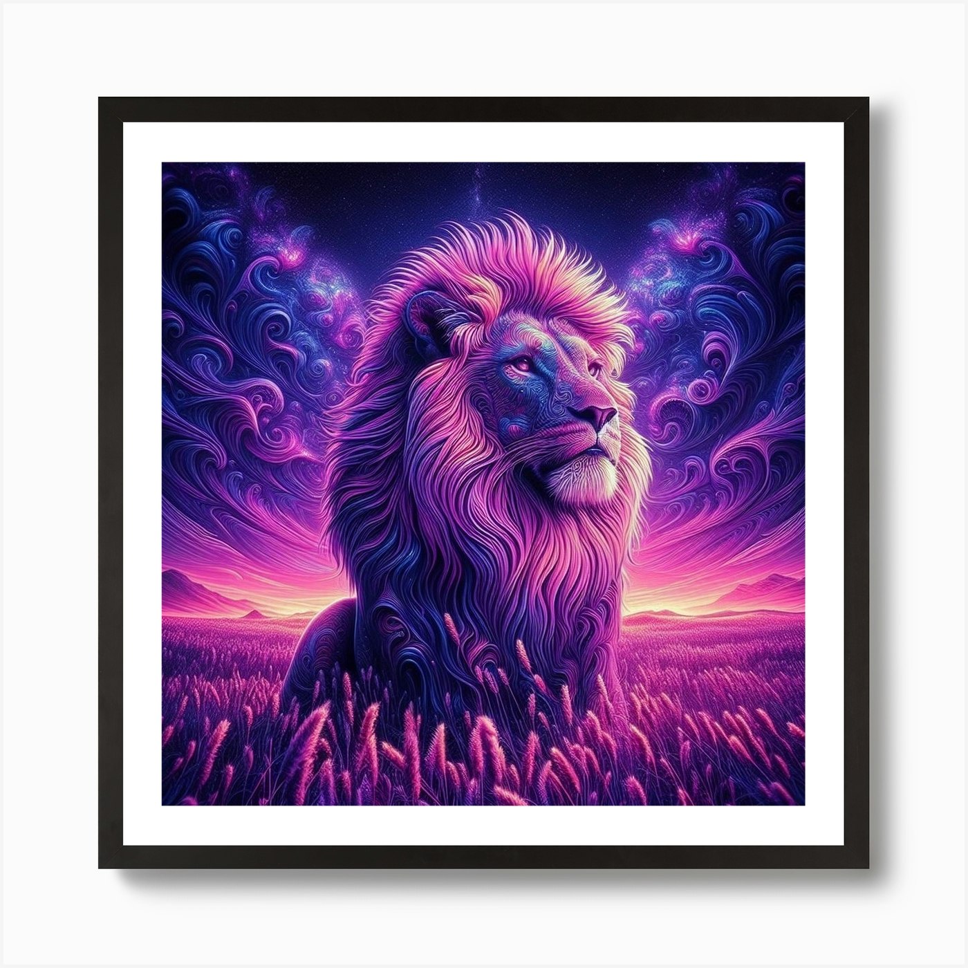 Lion In The Field 1 Art Print Framed Wall Art Poster Canvas Print Picture