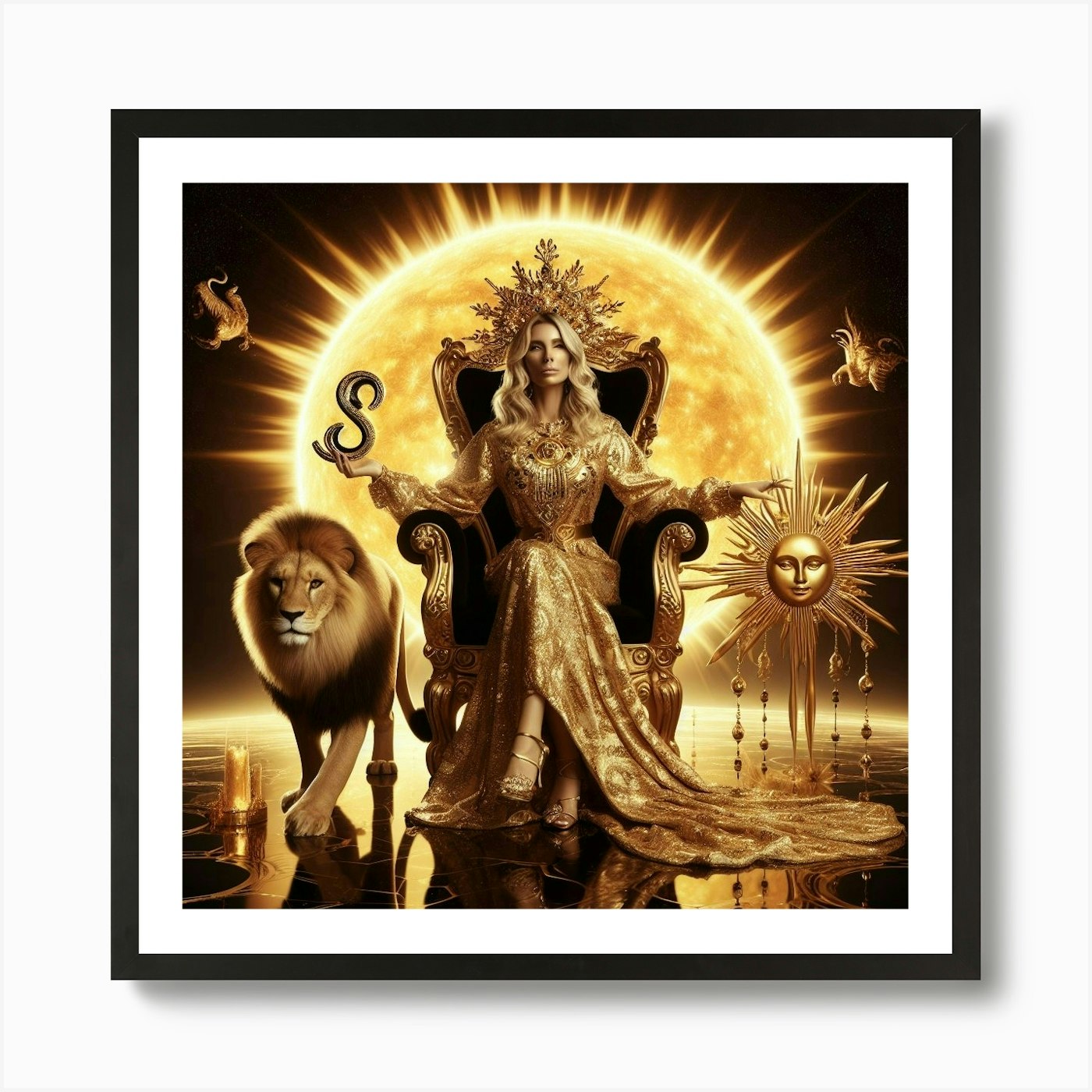 Lion And The Woman Art Print Framed Wall Art Poster Canvas Print Picture
