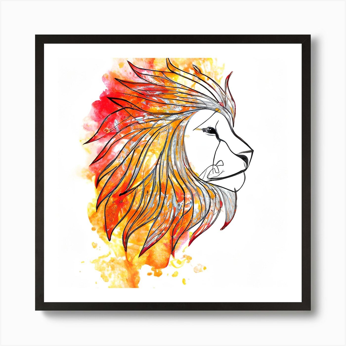 Lion Lineart Profile Art Print Framed Wall Art Poster Canvas Print Picture