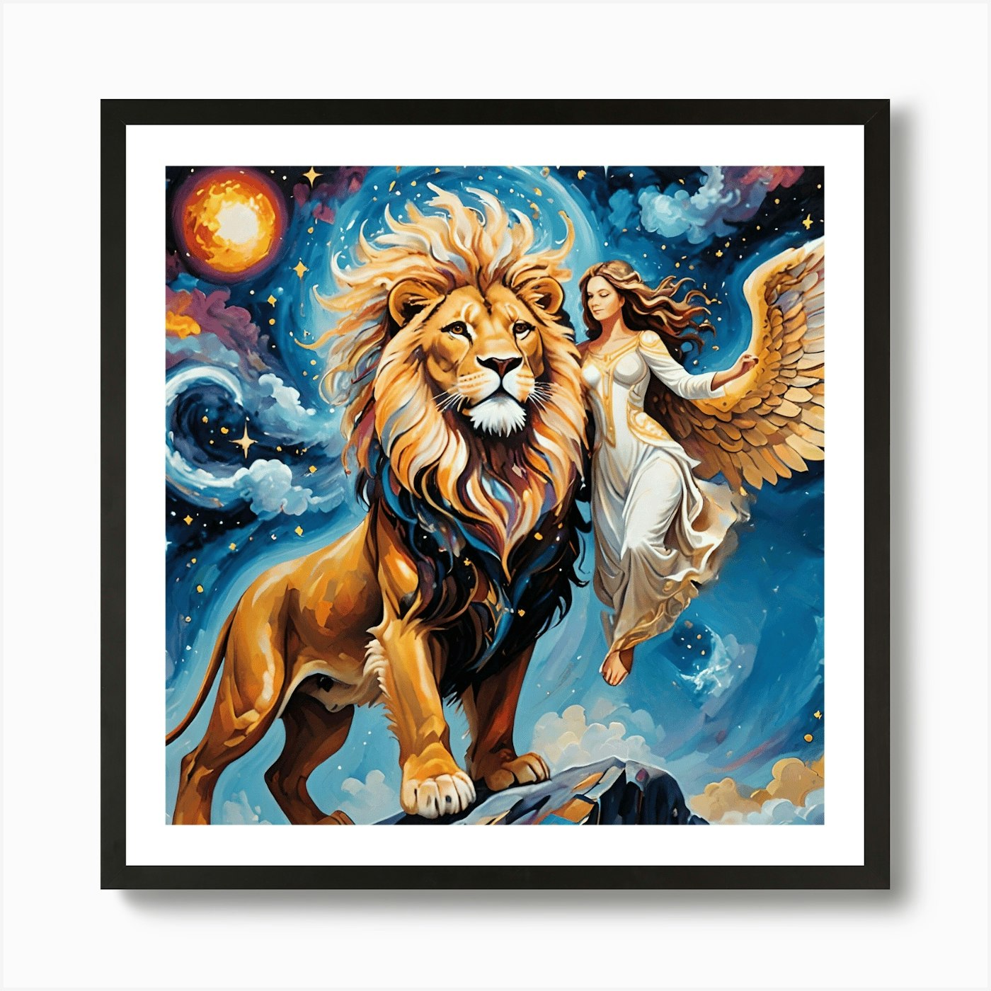 Angel And Lion Art Print Framed Wall Art Poster Canvas Print Picture
