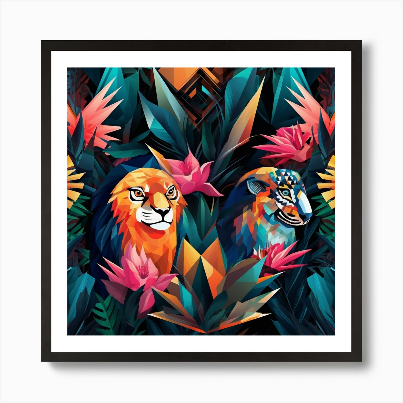 Lions In The Jungle Art Print Framed Wall Art Poster Canvas Print Picture