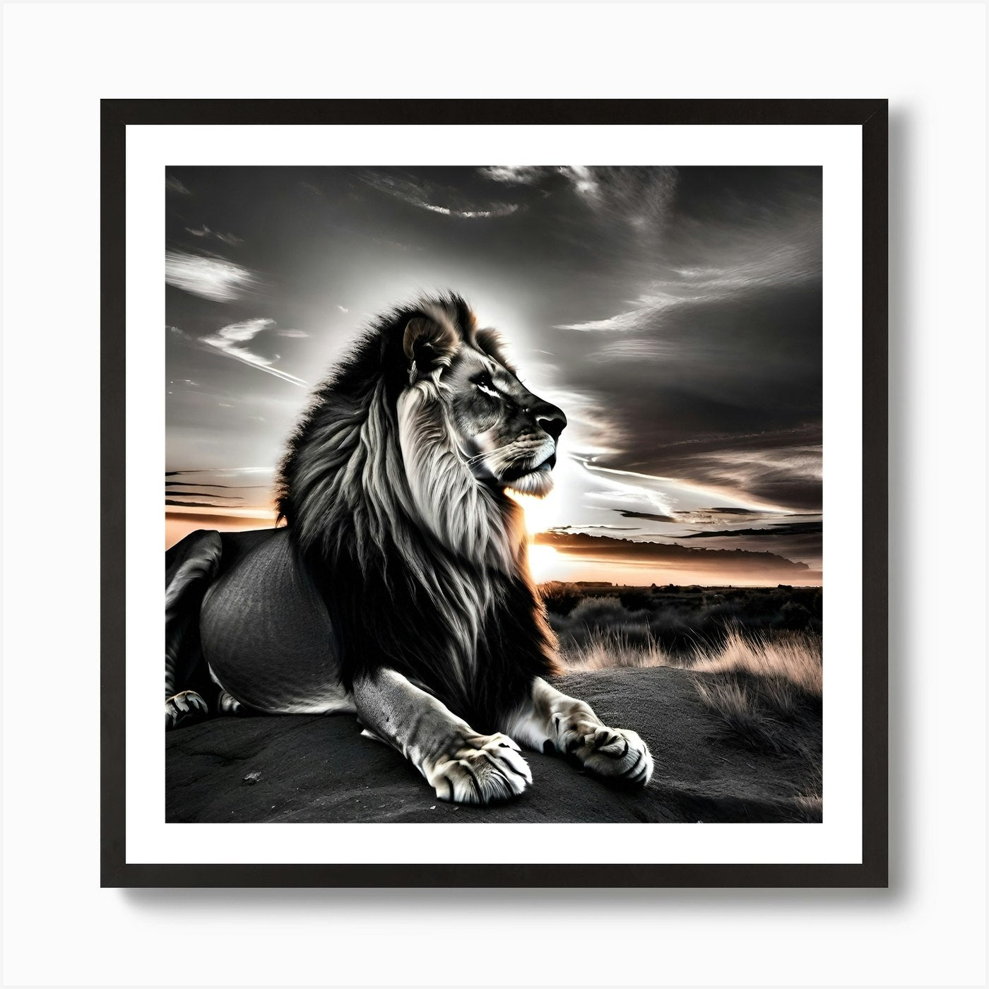 Lion At Sunset 8 Art Print Framed Wall Art Poster Canvas Print Picture