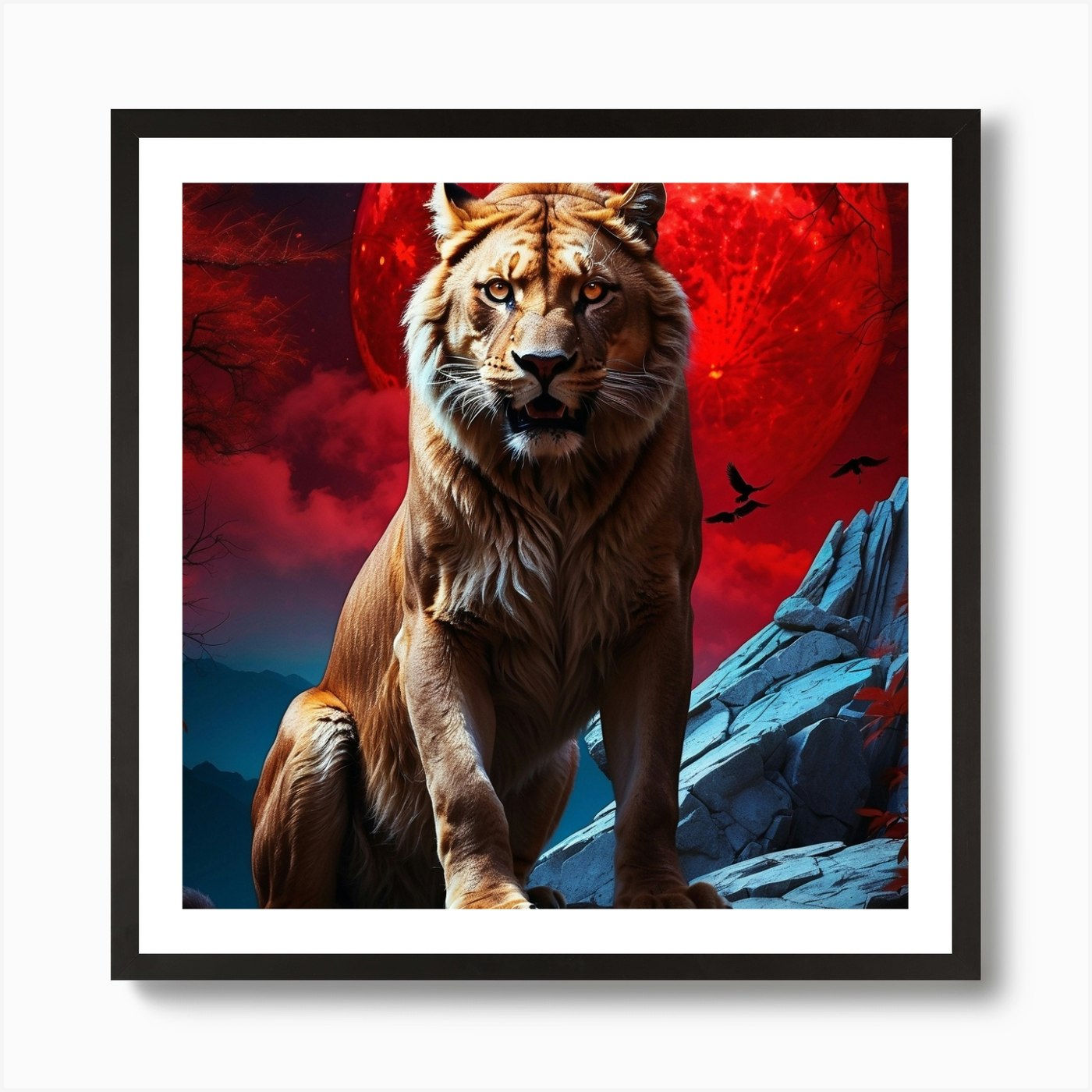 Lion In The Moonlight Art Print Framed Wall Art Poster Canvas Print Picture