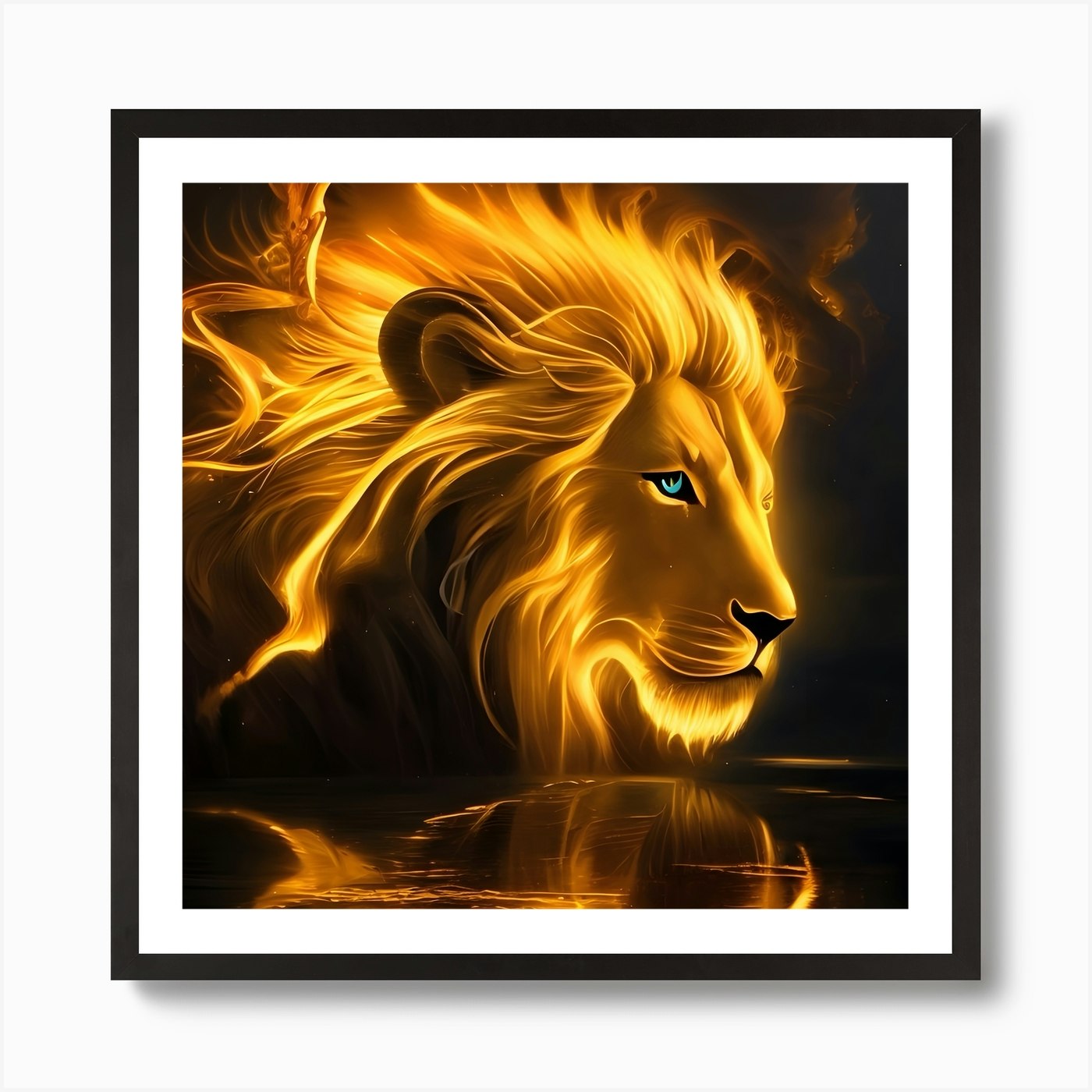 Lion fire Art Print Framed Wall Art Poster Canvas Print Picture
