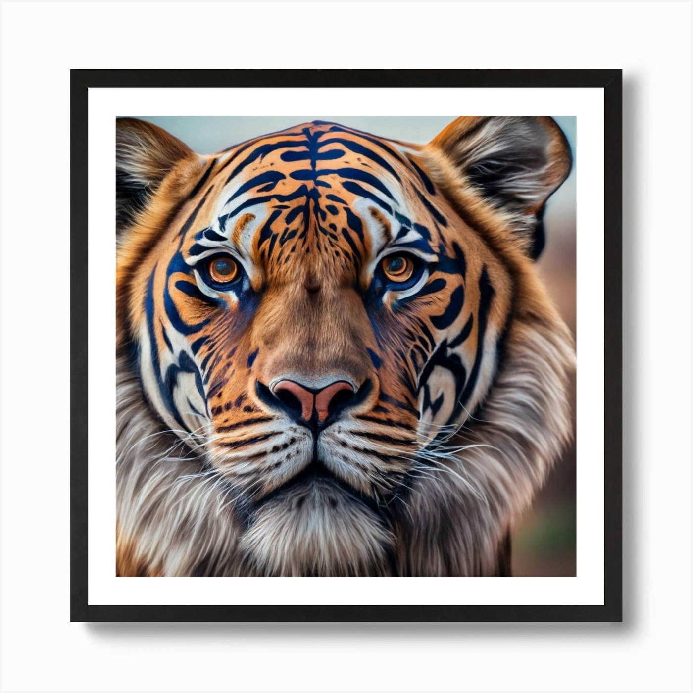 Double Expodure Of Lion Tiger Hybri Framed Wall Art Poster Canvas Print Picture