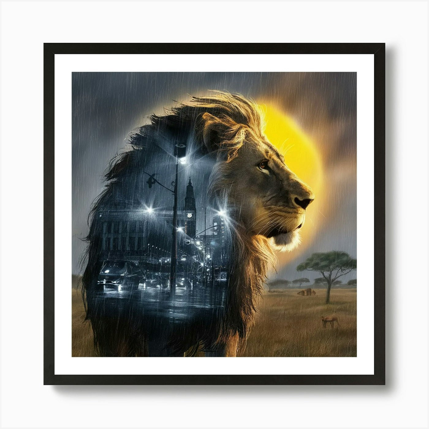 Lion In The Rain 1 Art Print Framed Wall Art Poster Canvas Print Picture