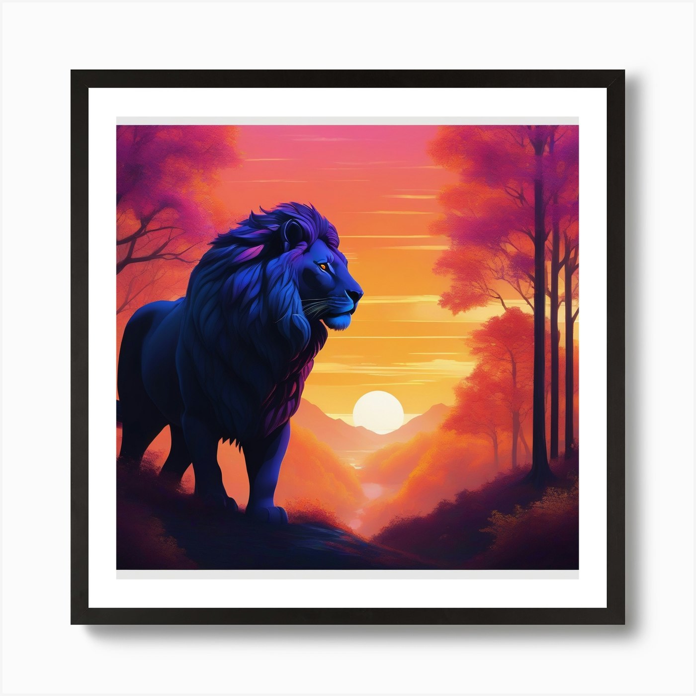 Lion At Sunset Art Print Framed Wall Art Poster Canvas Print Picture