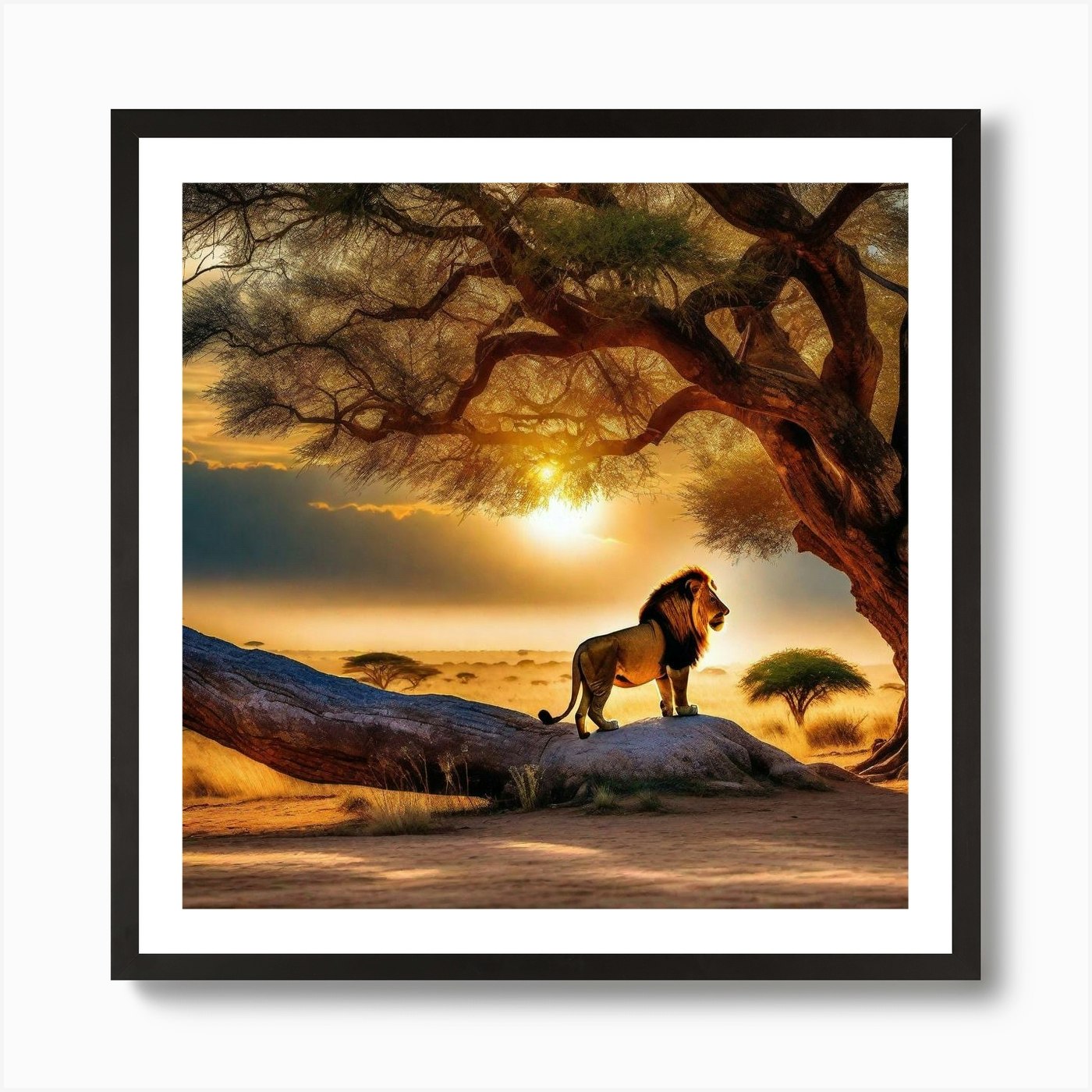 Lion In The Savannah 17 Art Print Framed Wall Art Poster Canvas Print Picture