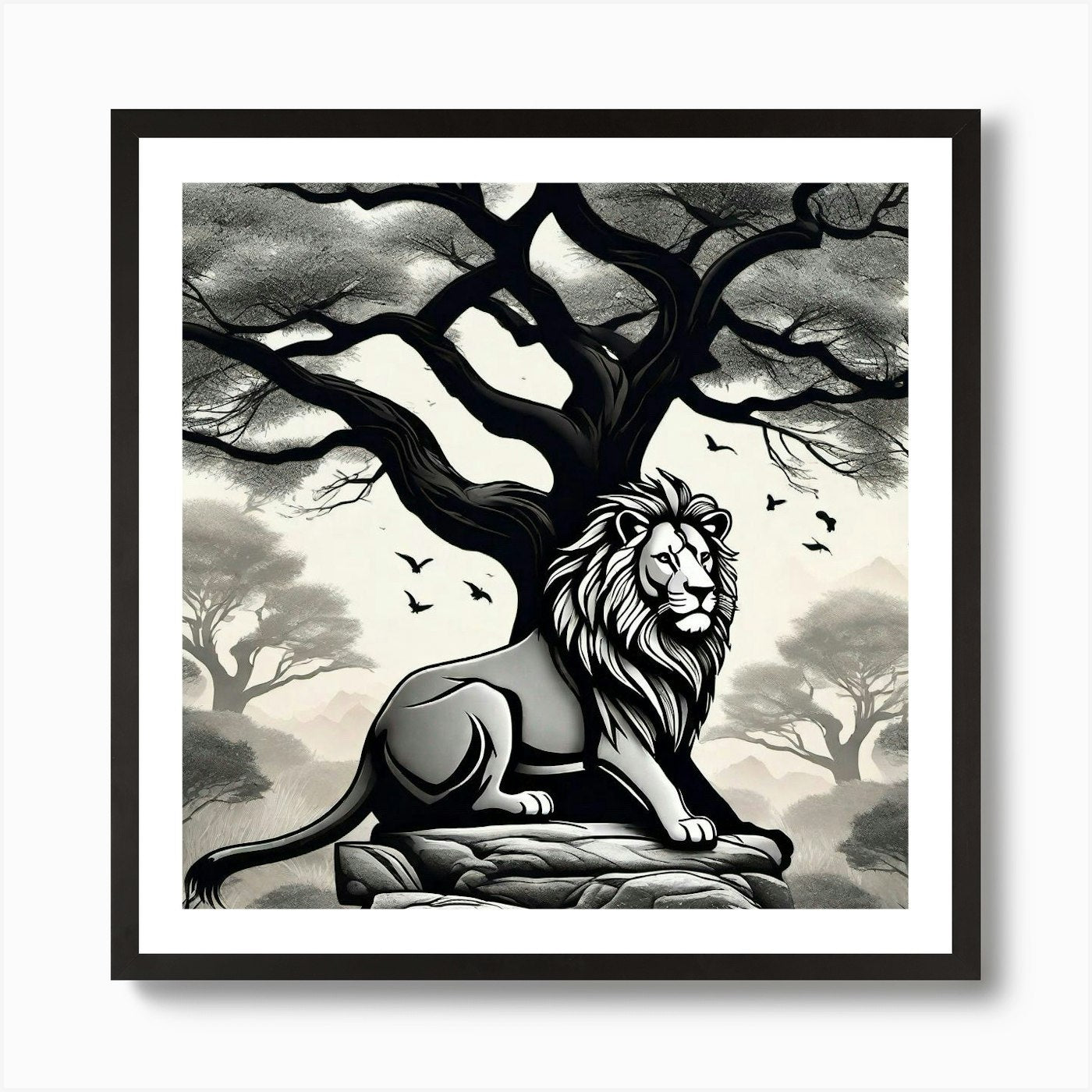 Lion Under The Tree 1 Art Print Framed Wall Art Poster Canvas Print Picture